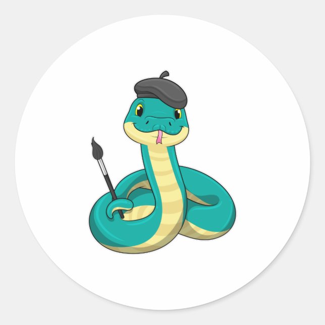 Sticker Rond Serpent comme peintre avec pinceau (Devant)