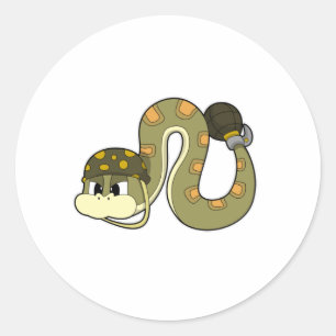 Sticker Rond Serpent comme soldat avec arme