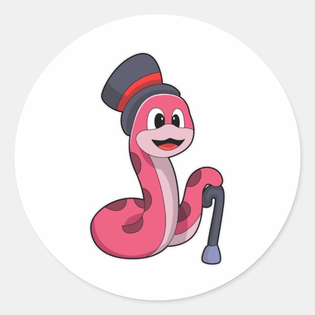 Sticker Rond Serpent en Gentleman avec Casquette et bâton de ma (Devant)