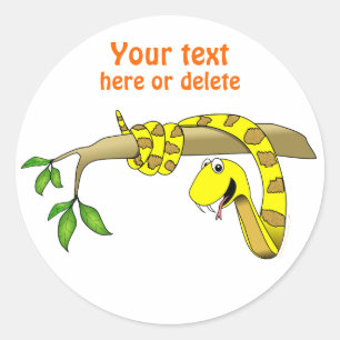 Sticker Rond Serpent mignon de jaune de bande dessinée dans un