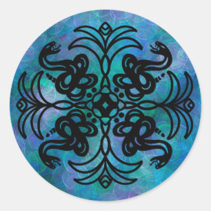 Sticker Rond Serpent noir et bleu Mandala