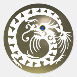 Sticker Rond SERPENTEZ LE DRAGON, blanc, saphir bleu, agate