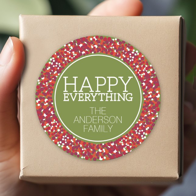 Sticker Rond Serre de Berry de vacances avec Happy Everything (Custom Sticker for Party Favors and Envelopes)