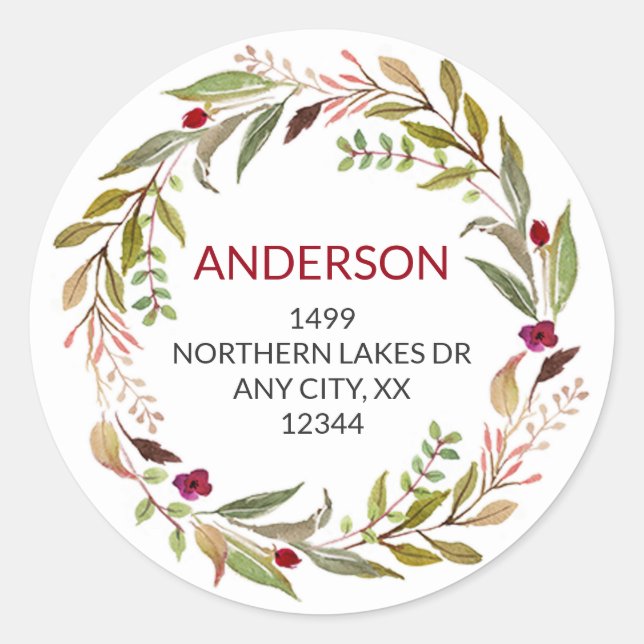 Sticker Rond Serre de verdure + adresse de retour florale borde (Devant)