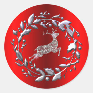 Sticker Rond Serre et rennes de Noël en argent