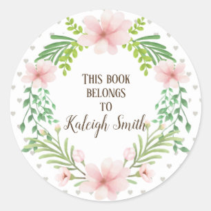 Sticker Rond Serre florale rose sur blanc avec coeur gris