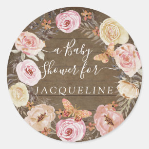 Sticker Rond Serre florale rousse rustique en bois avec papillo