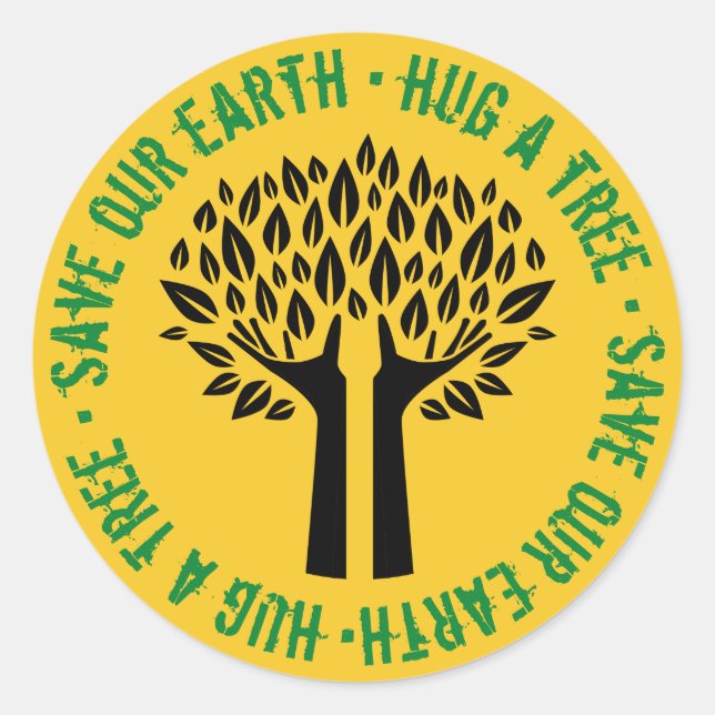Sticker Rond Serrer un arbre sauver notre terre (Devant)