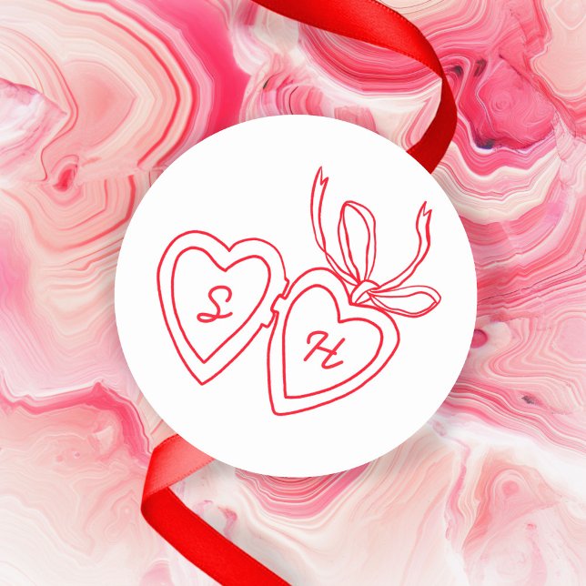 Sticker Rond Serrure de coeur Whimsical Doodle Croquis moderne  (Whimsical Heart Locket Doodle Sketch Modern CUSTOM Classic Round Sticker
)