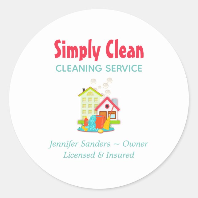 Sticker Rond Service De Nettoyage Maison Cute Business (Devant)