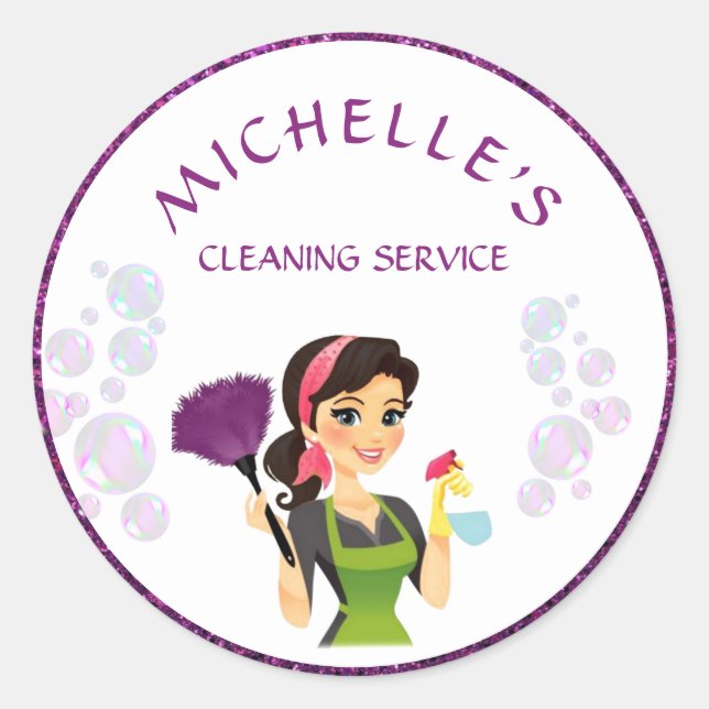 Sticker Rond Service De Nettoyage Maison Maid De Parties scinti (Devant)