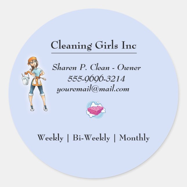 Sticker Rond Service de nettoyage pour filles de dessin animé (Devant)