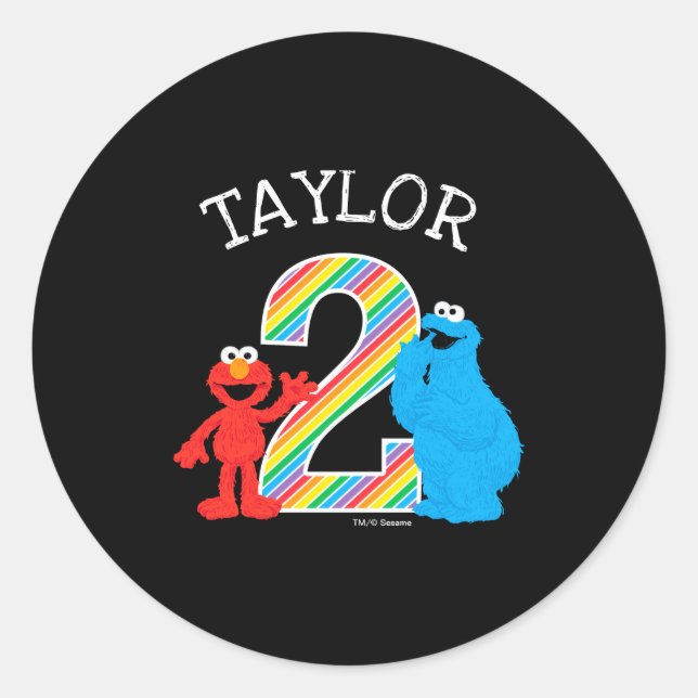 Sticker Rond Sesame Street Pals Chalkboard Rainbow 2nd Birthday (Devant)