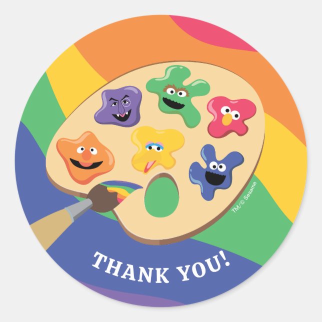 Sticker Rond Sesame Street Pals Rainbow Art Party Merci (Devant)