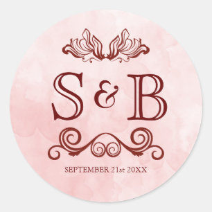 Sticker Rond S'est levé rougissent monogramme de mariage