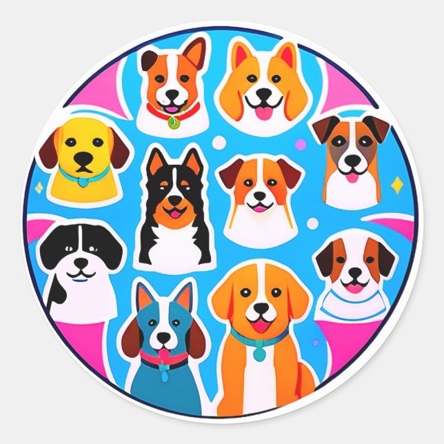 Sticker Rond Set Of Adorable Dogs (Devant)