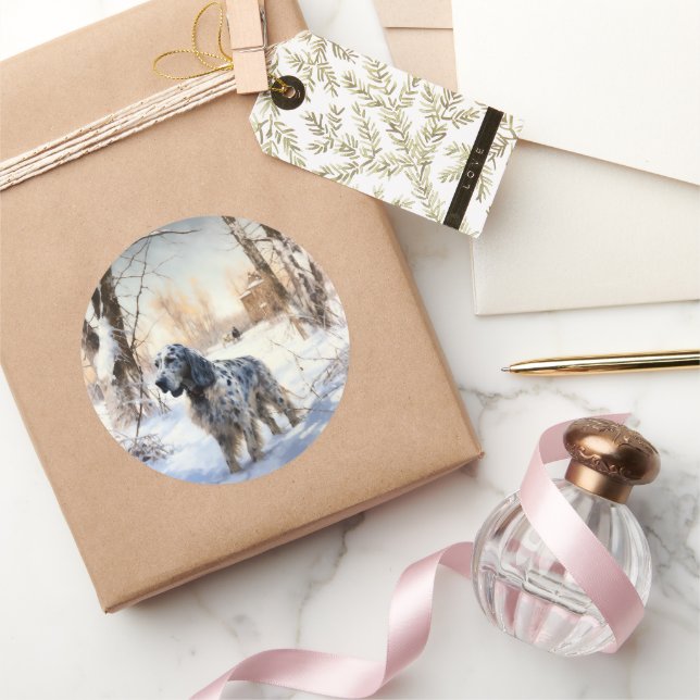 Sticker Rond Setter anglais laissez-le neiger Noël (Cadeaux)