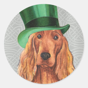 Sticker Rond Setter irlandais de la Saint-Patrick