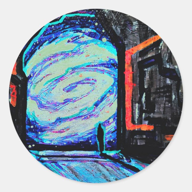 Sticker Rond Seul avec l'abîme brillant (Devant)