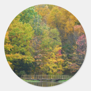 Sticker Rond Seven Springs Fall Bridge II Autumn Paysage