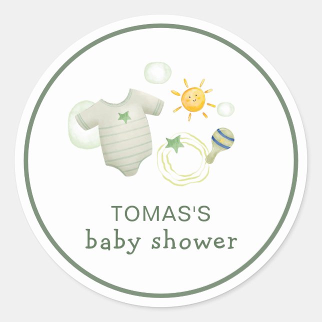 Sticker Rond Sexe Neutre Sage Vert Vêtements bébé Jouets Douche (Devant)