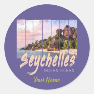 Sticker Rond Seychelles Océan Indien coucher de soleil vintage