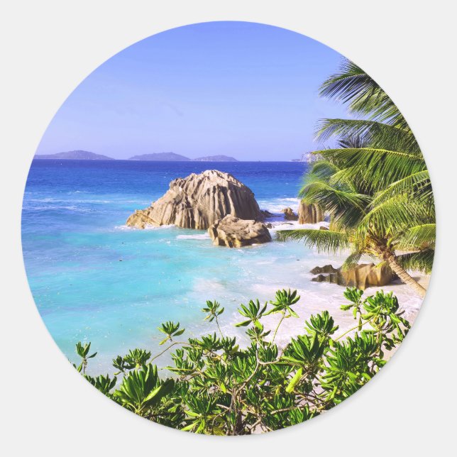 Sticker Rond Seychelles Tropical Island Beach (Devant)