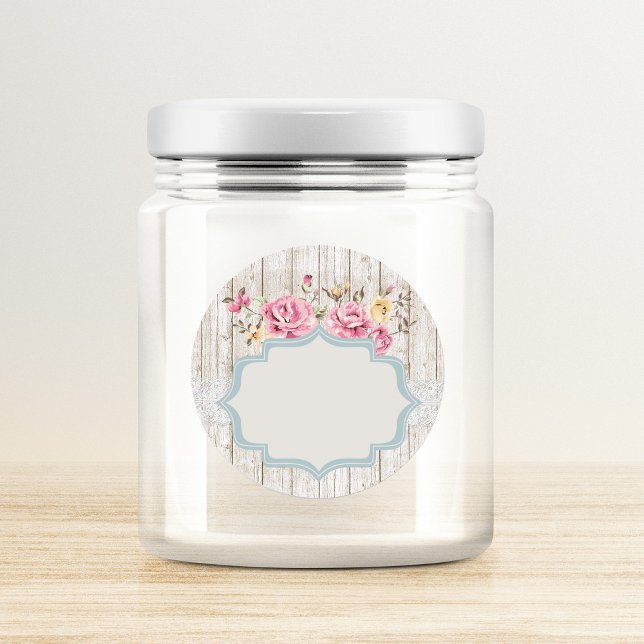 Sticker Rond Shabby Chic Floral Rustic Wood & Lace Write On (Créateur téléchargé)