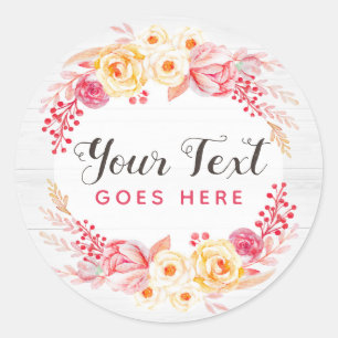 Sticker Rond Shabby Chic Roses & Rustique Bois Blush Rose Flora