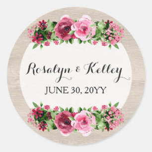 Sticker Rond Shabby Roses Vintages Mariage en bois rustique per