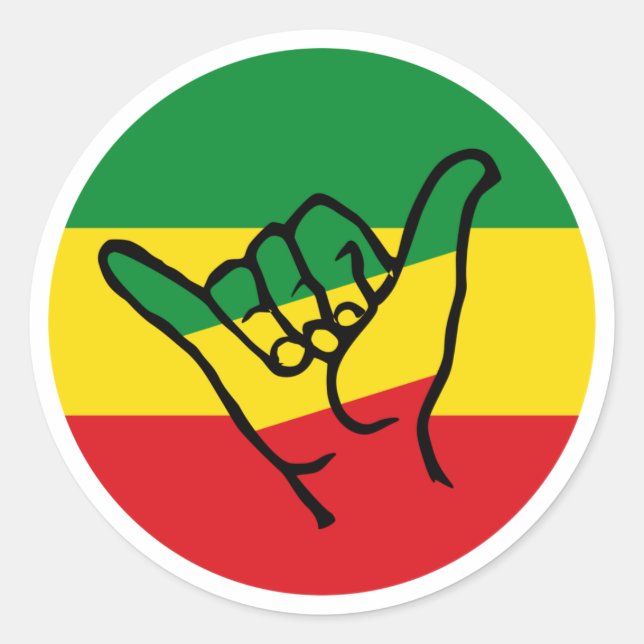 Sticker Rond Shaka Hand With Reggae Colors (Devant)