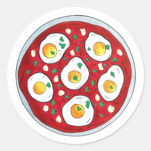 Sticker Rond Shakshouka Shakshuka Tomates aux oeufs pochés épic (Devant)