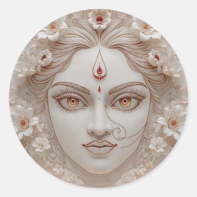 Sticker Rond Shakti Within - Illustration minimale de Devi (Devant)