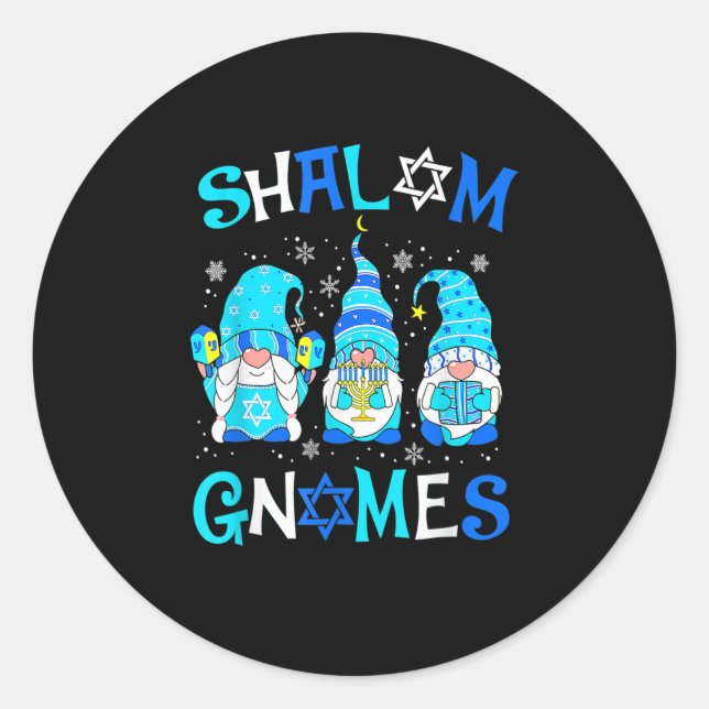 Sticker Rond Shalom Gnome Juif Hanoukka Chanukkah Gnomes Fami (Devant)