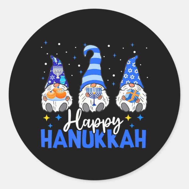 Sticker Rond Shalom Gnomes Menorah Dreidel Hanoukka Chanukah (Devant)