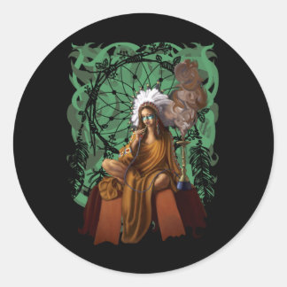 Sticker Rond Shaman féminin avec la tête | Dream Catcher