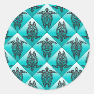 Sticker Rond Shamanic Tortues de mer Motif - cyan