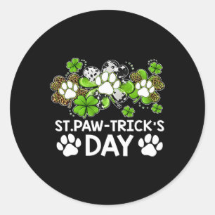 Sticker Rond Shamrock Chien Clovers St Paw Trick's Day St Patri