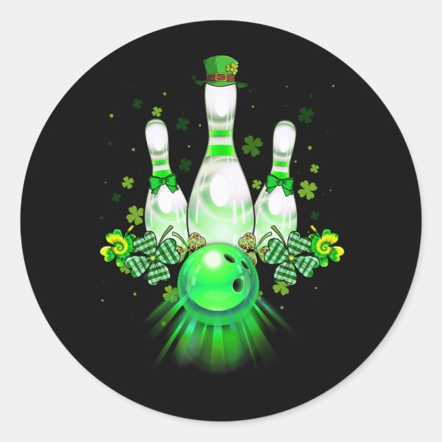 Sticker Rond Shamrock de Bowling Leprechaun Jour de la Saint Pa (Devant)