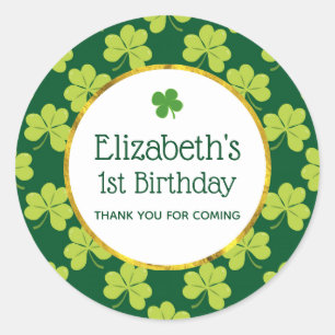 Sticker Rond Shamrock de Clover Vert mignon Anniversaire Motif