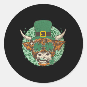 Sticker Rond Shamrock de vache Coquette Bow St Patrick's Day