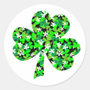 Sticker Rond Shamrock floral de la Saint Patrick