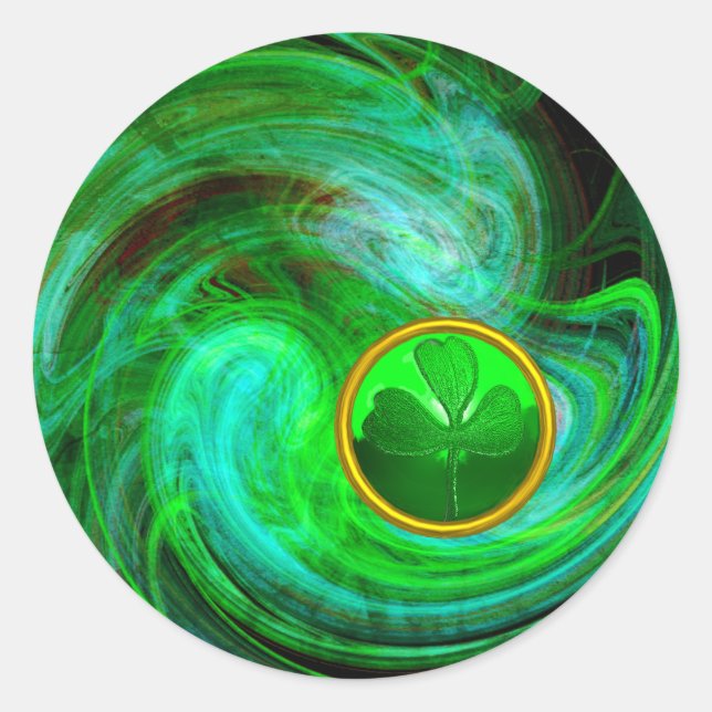 Sticker Rond SHAMROCK Jour de la Saint Patrick EN FRACTAUX VERT (Devant)