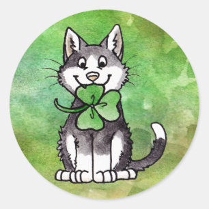 Sticker Rond Shamrock Kitty