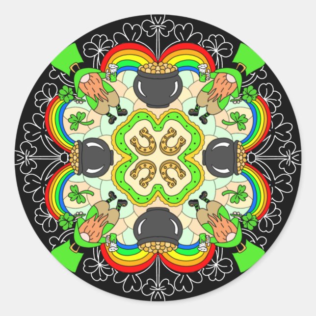 Sticker Rond Shamrock, Leprechauns Saint Patrick's Day (Devant)