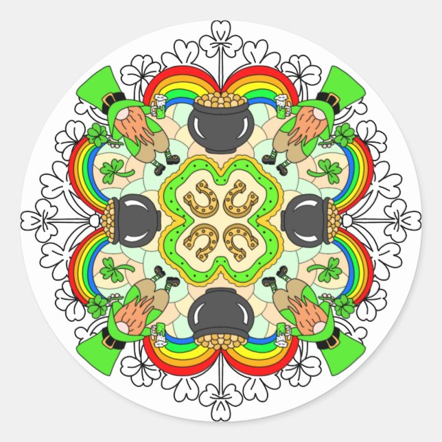 Sticker Rond Shamrock, Leprechauns Saint Patrick's Day (Devant)