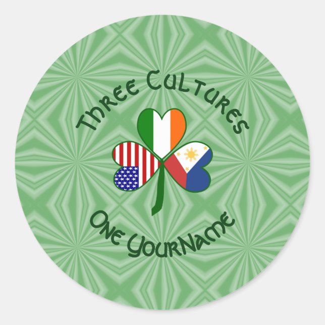 Sticker Rond Shamrock philippin irlandais des drapeaux américai (Devant)