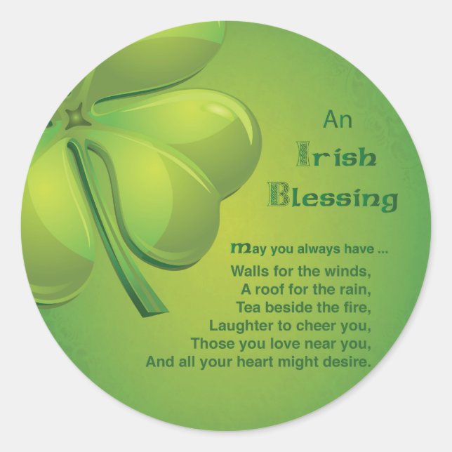 Sticker Rond Shamrock vert d'Irlande Blessings (Devant)