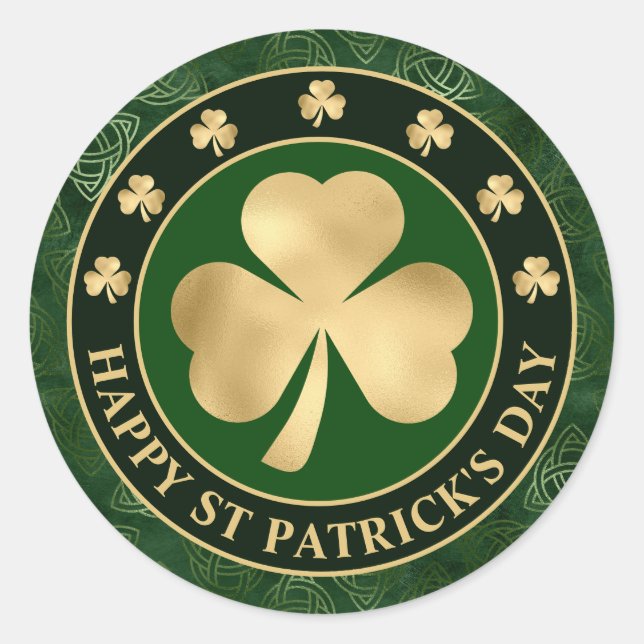 Sticker Rond Shamrock vert et or Clover St Patrick's Day (Devant)