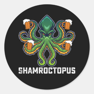 Sticker Rond Shamroctopus Octopus Lover St Patrick's Day